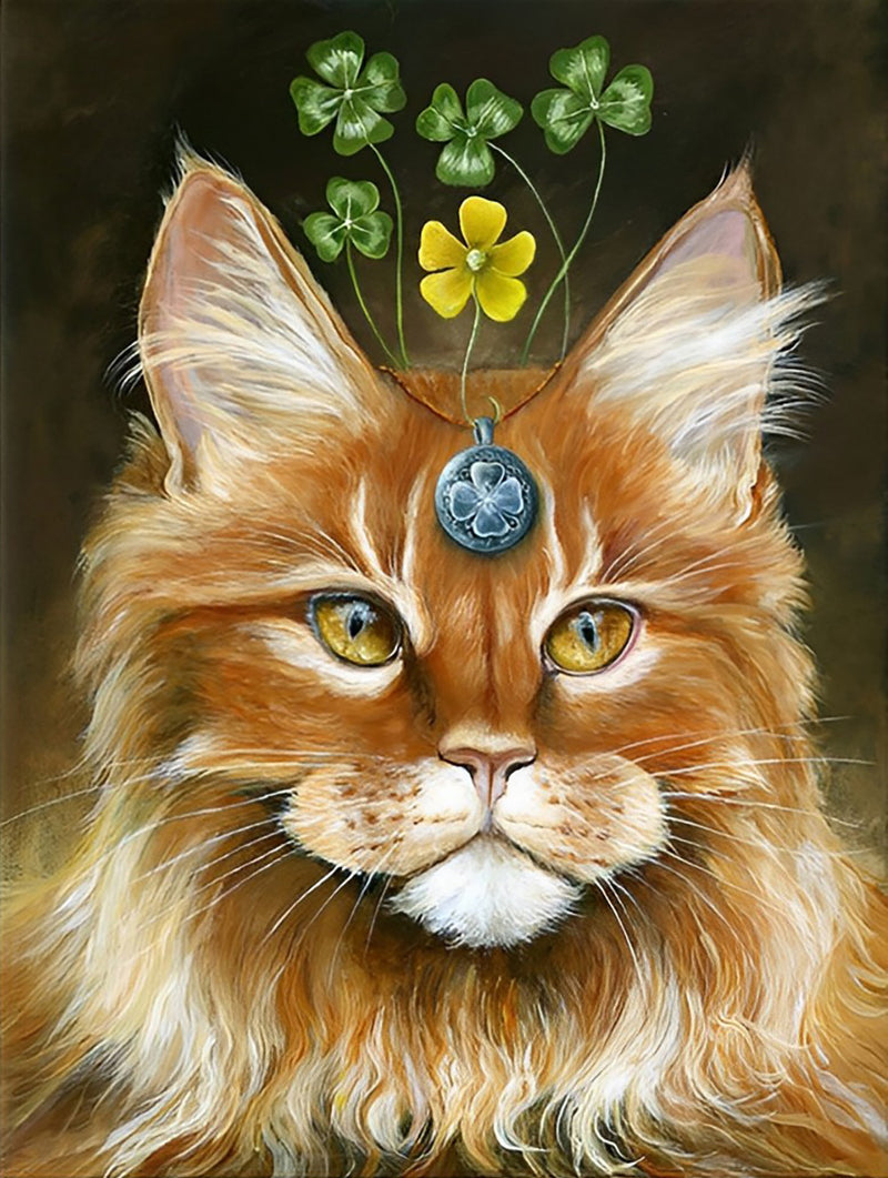 Katze und Klee-Anhänger Diamond Painting