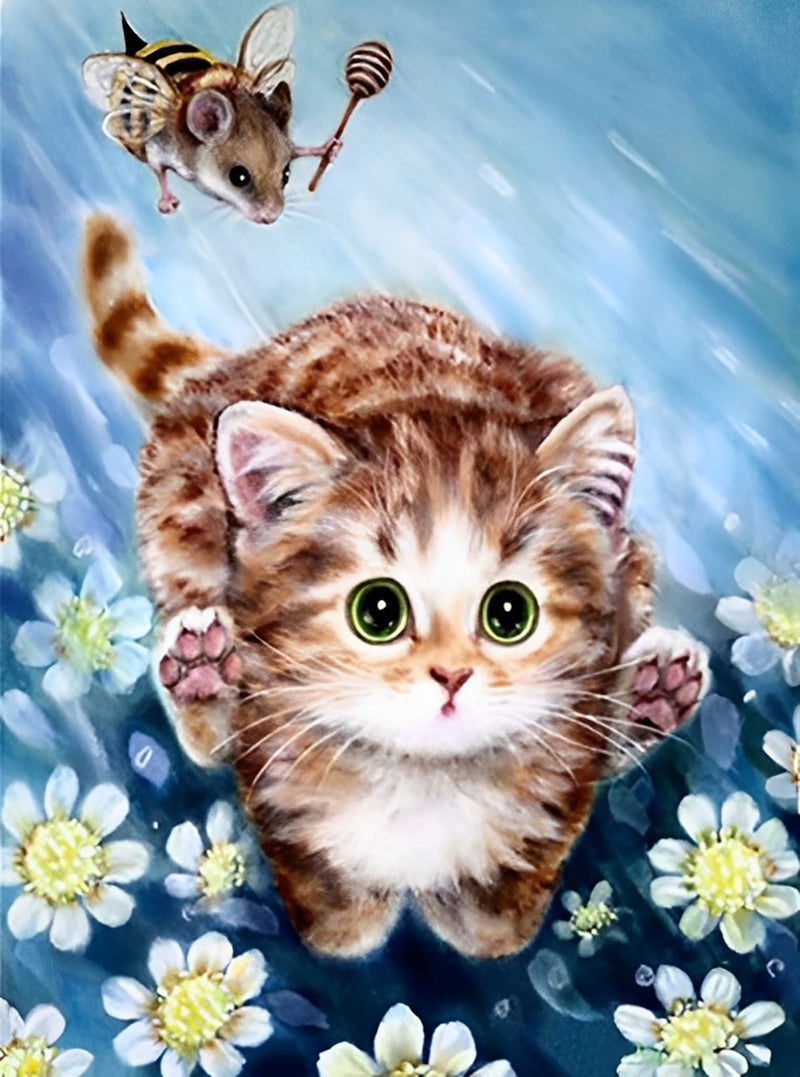 Katze und fliegende Maus Diamond Painting