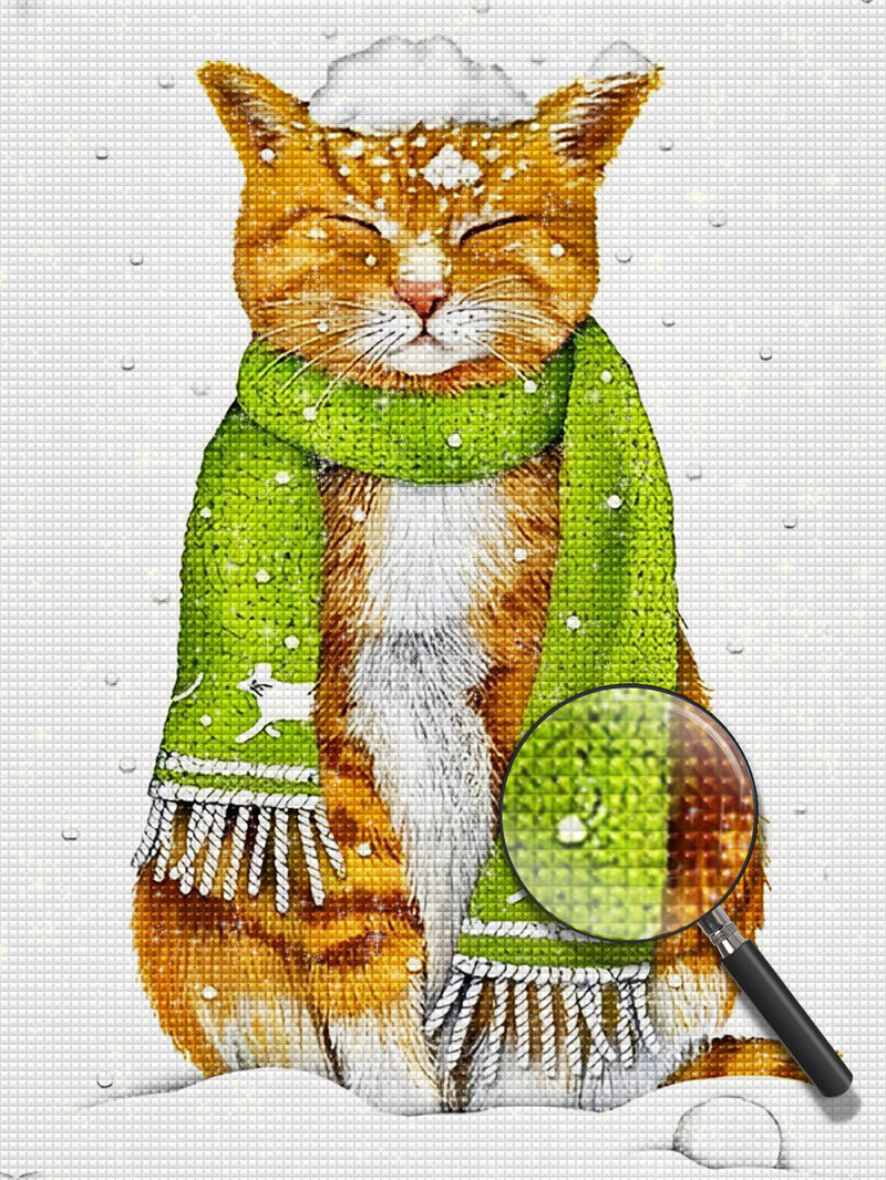 Katze mit einem grünen Schal Diamond Painting