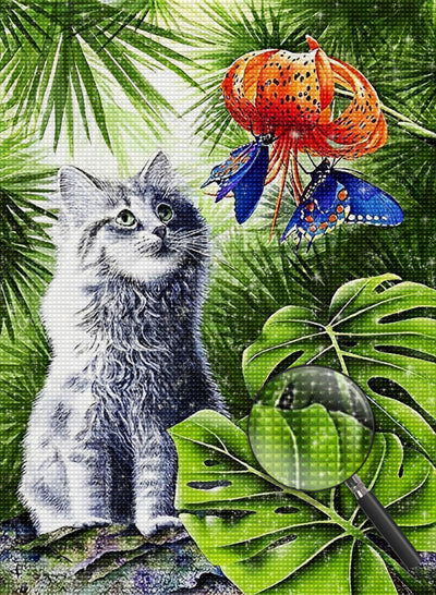 Katze im tropischen Wald Diamond Painting