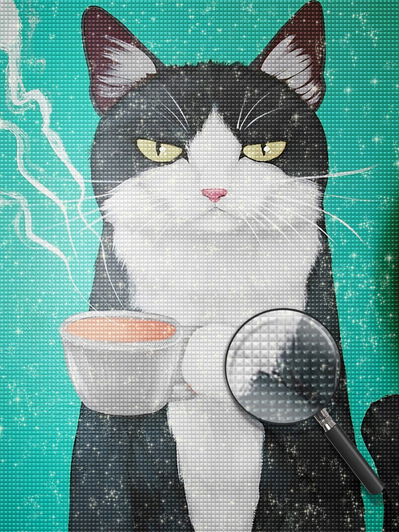 Tee trinkende Katze Diamond Painting