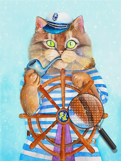 Katze-Kapitän Diamond Painting