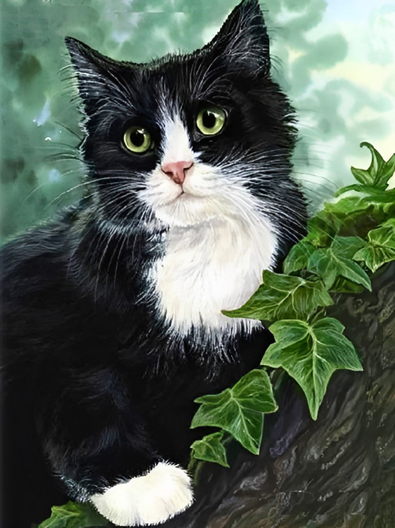 Schwarze Katze auf einem Baum Diamond Painting