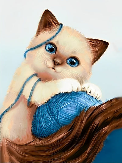 Katze und blauer Fadenkugel Diamond Painting