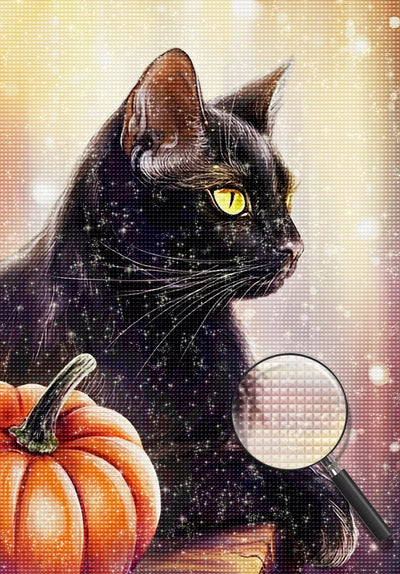 Schwarze Katze und Kürbis Diamond Painting