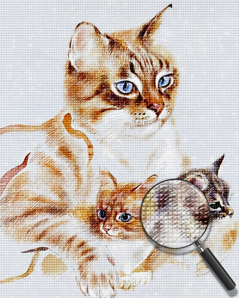 Mutter Katze und ihre Kinder Diamond Painting