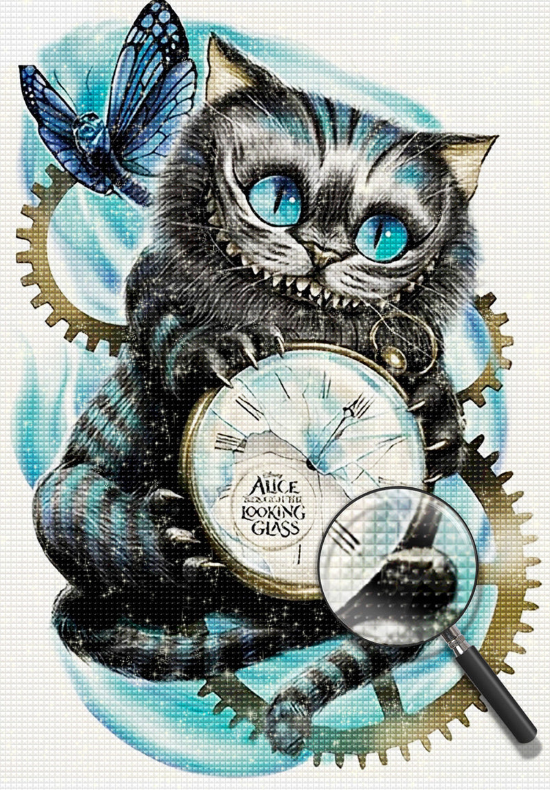 Schwarze Katze mit Uhr Diamond Painting