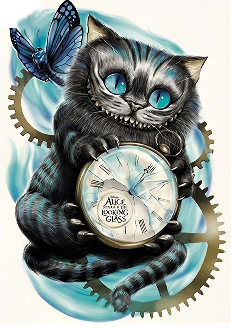 Schwarze Katze mit Uhr Diamond Painting