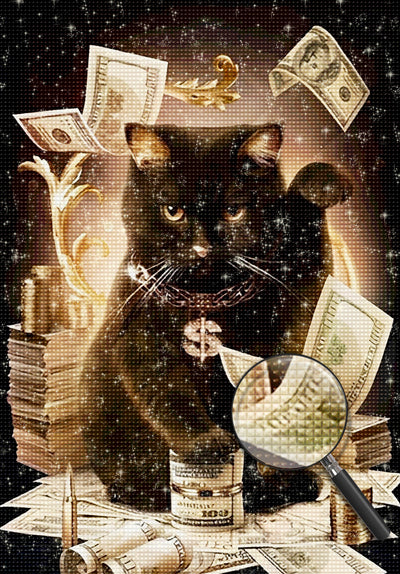 Schwarze Katze und Geld Diamond Painting