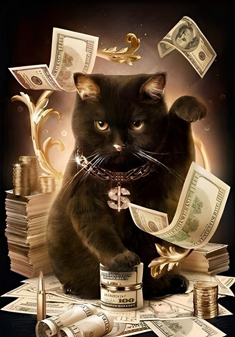 Schwarze Katze und Geld Diamond Painting