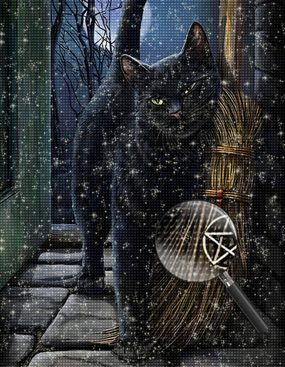 Schwarze Katze und Besen Diamond Painting