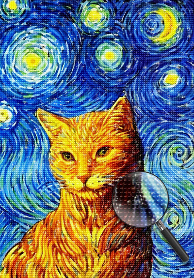 Orange Katze unter Sternenhimmel Diamond Painting