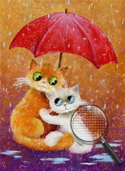 Katzen unter einem roten Regenschirm Diamond Painting