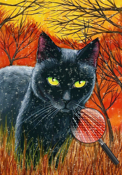 Schwarze Katze im Gras Diamond Painting