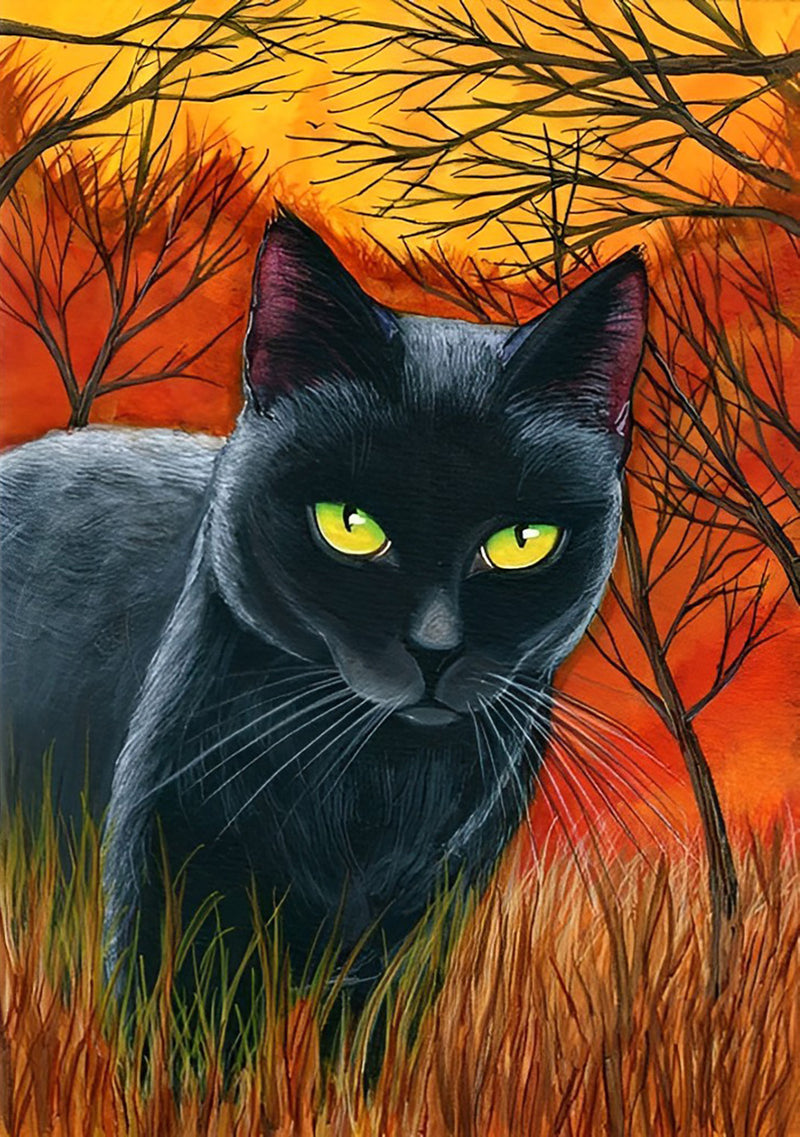 Schwarze Katze im Gras Diamond Painting