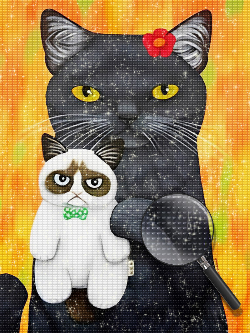 Schwarze Katze und weiße Katze Diamond Painting