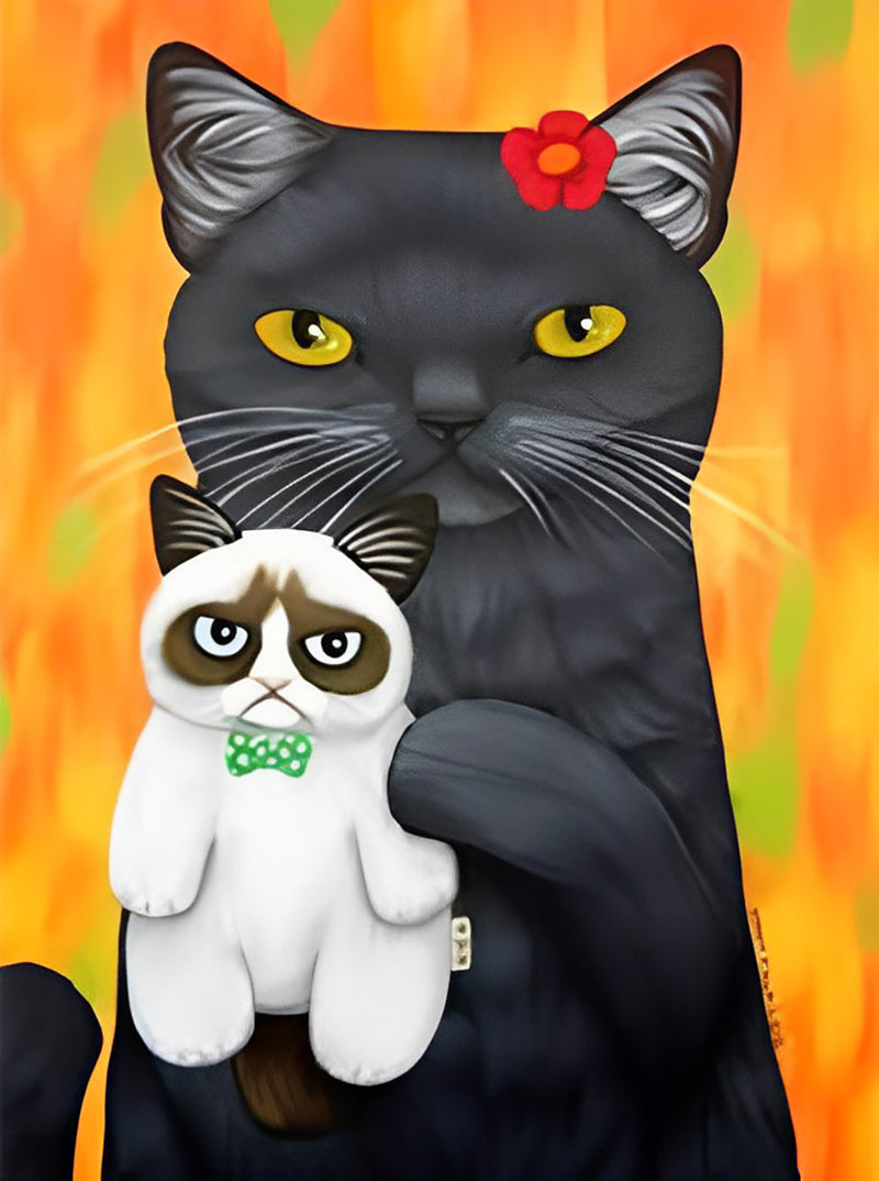 Schwarze Katze und weiße Katze Diamond Painting