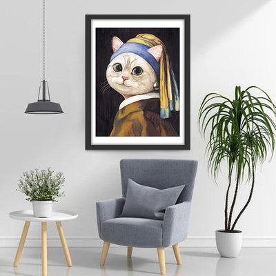 Katze mit Perlenohrringen Diamond Painting