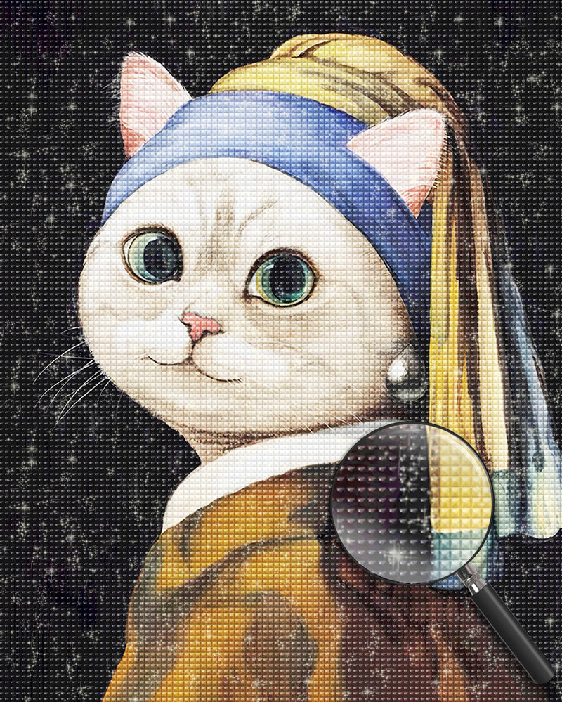 Katze mit Perlenohrringen Diamond Painting