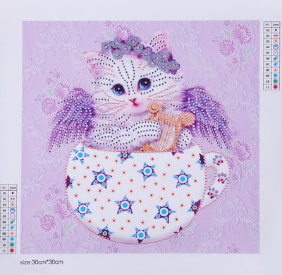 Engelkatze in der Teetasse, Speziell geformte Diamanten Diamond Painting