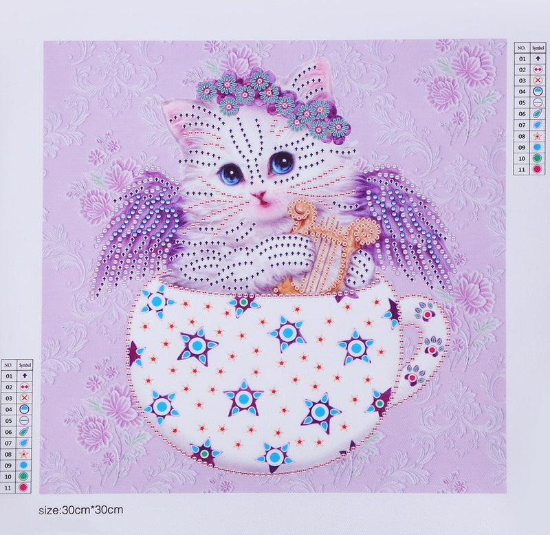 Engelkatze in der Teetasse, Speziell geformte Diamanten Diamond Painting