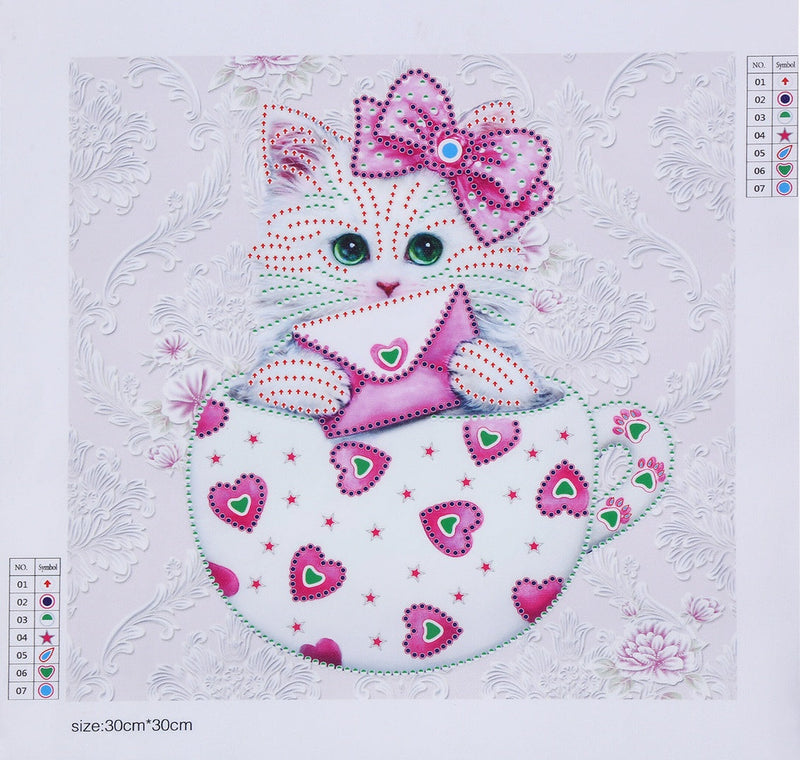 Katze in der Teetasse, Speziell geformte Diamanten Diamond Painting