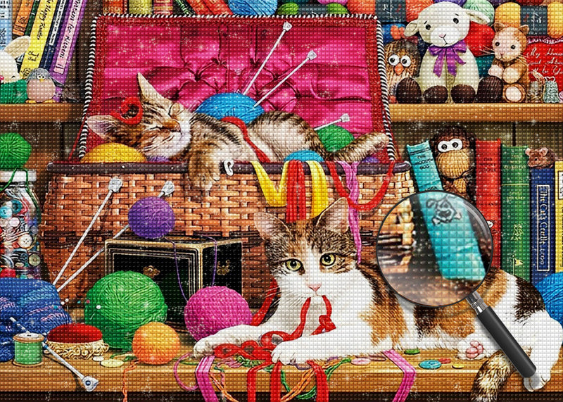 Katzen und Fadenkugel Diamond Painting