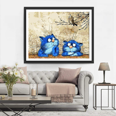 Nachdenkliche blaue Katzen Diamond Painting