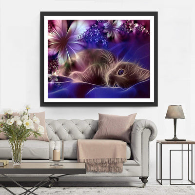 Katze und Blumen Diamond Painting