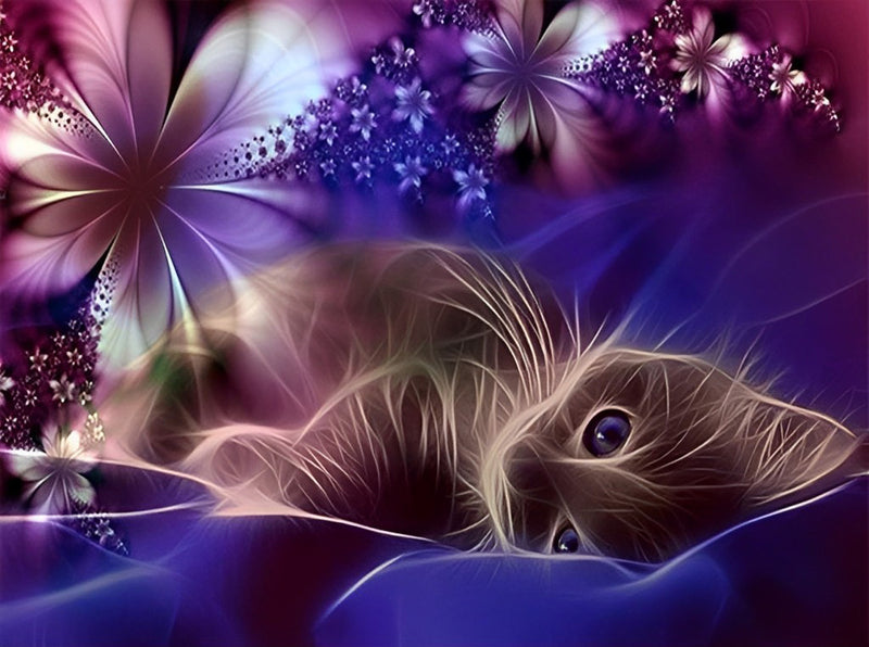 Katze und Blumen Diamond Painting