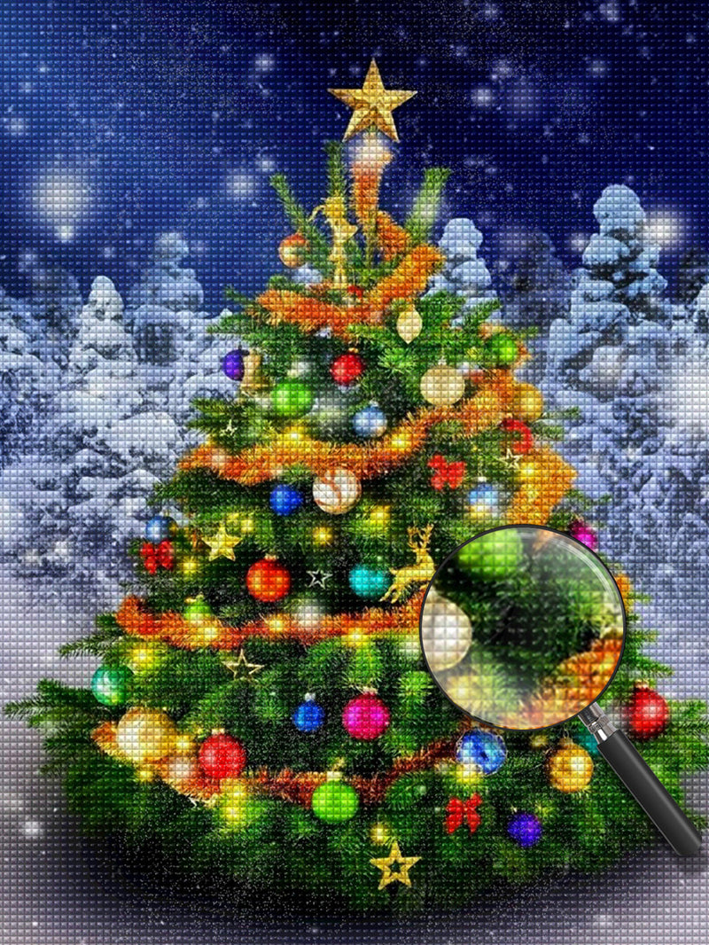 Weihnachtsbaum in der Schneenacht Diamond Painting