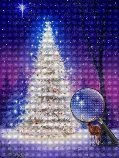 Weihnachtsbaum mit weißem Licht in der Nacht Diamond Painting