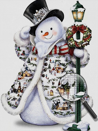 Schneemann mit einer Straßenlaterne Diamond Painting