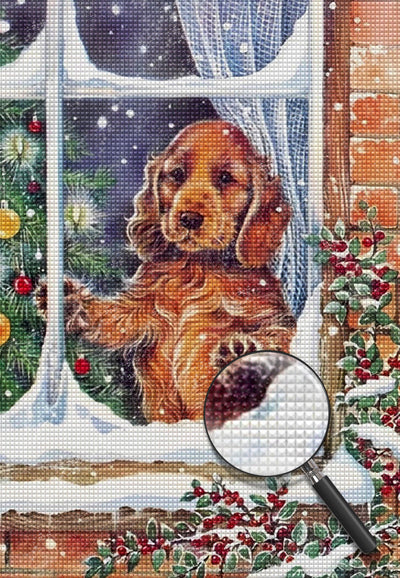 Weihnachten Hund Fenster Diamond Painting