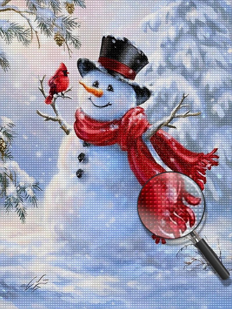 Schneemann mit rotem Schal im Schnee Diamond Painting