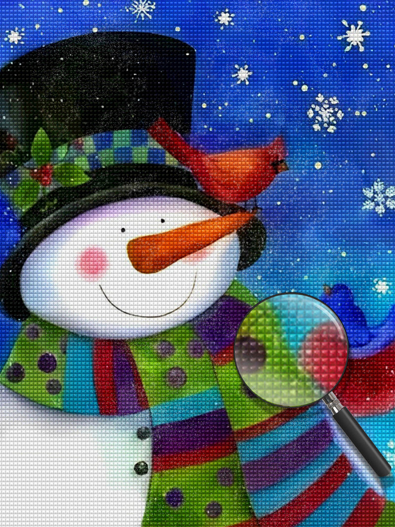 Schneemann mit Schal und Vögel Diamond Painting