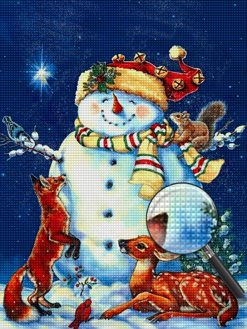 Schneemann und Tiere in der Nacht Diamond Painting