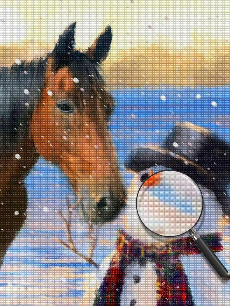 Schneemann und Pferd Diamond Painting