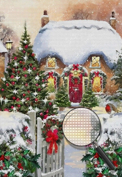 Haus mit Weihnachtsdekoration Diamond Painting