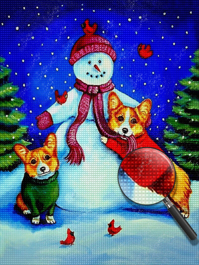 Schneemann und Hunde Diamond Painting