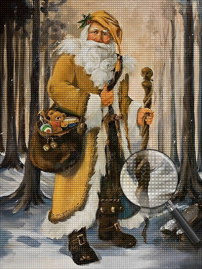 Weihnachtsmann auf dem Weg im Wald Diamond Painting