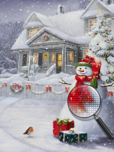 Schneemann, Weihnachtsgeschenke und Vogel Diamond Painting