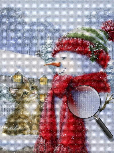 Schneemann und braune Katze Diamond Painting