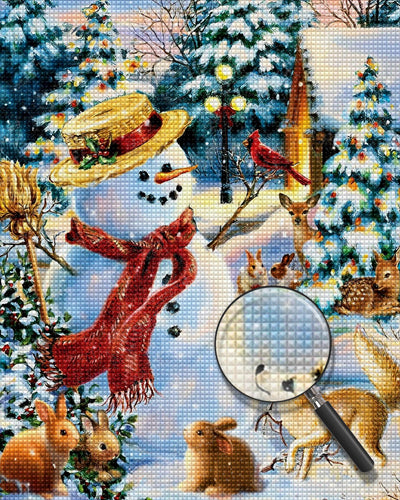 Schneemann, Weihnachtsbaum und Tiere Diamond Painting