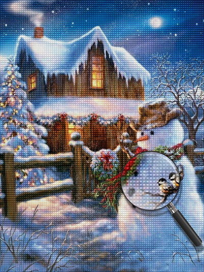 Weihnachtsschneemann vor der Hütte Diamond Painting