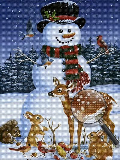 Schneemann und Tiere im Schnee Diamond Painting