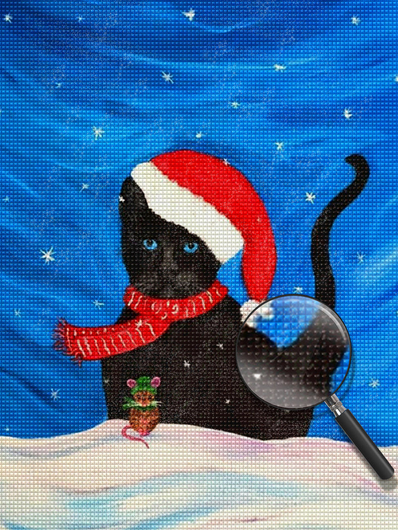 Schwarze Katze und Maus unter dem Sternenhimmel Diamond Painting