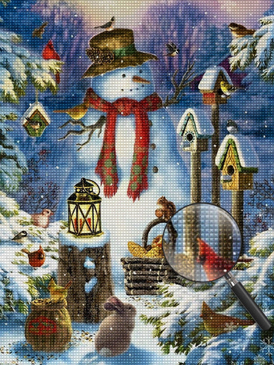 Schneemann und Vögel Diamond Painting