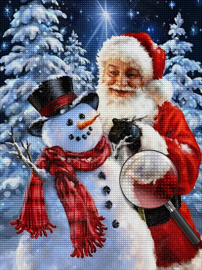 Weihnachtsmann und Schneemann im Wald Diamond Painting