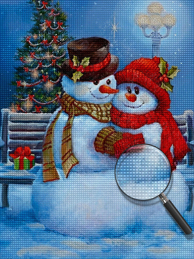 Umarmende Schneemänner an Weihnachten Diamond Painting